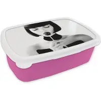 MuchoWow Broodtrommel Roze - Lunchbox Vrouw - Lolly - Zwart - Wit - Brooddoos 18x12x6 cm - Brood lunch box - Broodtrommels voor kinderen en volwassenen
