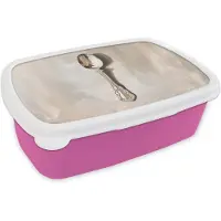 MuchoWow Broodtrommel Roze - Lunchbox Lepel - Verf - Zilver - Brooddoos 18x12x6 cm - Brood lunch box - Broodtrommels voor kinderen en volwassenen