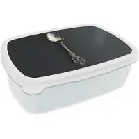 MuchoWow Broodtrommel Wit - Lunchbox Lepel - Zilver - Metaal - Brooddoos 18x12x6 cm - Brood lunch box - Broodtrommels voor kinderen en volwassenen