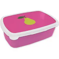 MuchoWow Broodtrommel Roze - Lunchbox Illustratie - Fruit - Peer - Groen - Brooddoos 18x12x6 cm - Brood lunch box - Broodtrommels voor kinderen en volwassenen