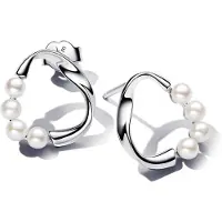 Pandora Oorbellen - Sterling silver stud earrings with treated freshwa in white