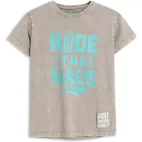 4PRESIDENT T-shirt beige Jongens Stretchkatoen Ronde hals Printopdruk - maat 128