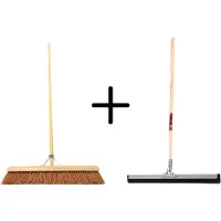 Synx Store Synx Tools Coco Binnenbezem 60cm + Vloertrekker 45cm met Steel 150cm - Zaalveger – Vloerreiniger – Moppen - Zachte bezem kokos met steel 150cm