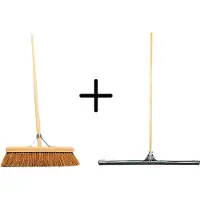 Synx Tools Coco Binnenbezem 40cm + Vloertrekker 75cm met Steel 150cm - Zaalveger – Vloerreiniger – Moppen - Zachte bezem kokos Met steel 160cm