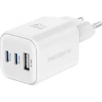 Swissten Reislader Gan 2X USB-C 65W PD + 1X USB-A 18W QC Wit, USB-lader