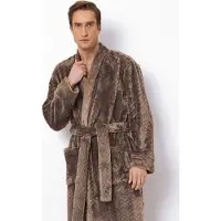Aruelle Luxe kimono heren – taupe kimono – reliëfpatroon - zacht - extra lange badjas voor heren – luxury bathrobe – 100% fleece – maat M