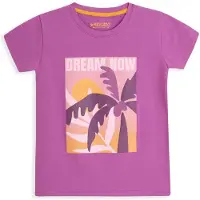 4PRESIDENT T-shirt paars Meisjes Stretchkatoen Ronde hals Printopdruk - maat 116