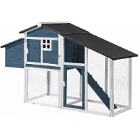 Vente-unique Kippenhok in hout met omheining - 4 kippen - L173 x D64 x H108 cm - Blauw en wit - LEVAS