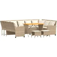 vidaXL 4-delige Loungeset met kussens poly rattan beige