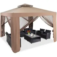 Costway 3x3m paviljoen pergola prieel partytent weerbestendig UV-bescherming - met 4 klamboe zijpanelen dubbel dak