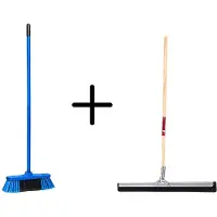 Synx Store Synx Tools Binnenbezem Blauw + Vloertrekker 35cm met Steel 150cm - Kamerveger – Vloerreiniger – Moppen - Zachte bezem met steel 130cm