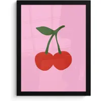 PosterMonkey Poster in lijst - Fotolijst 30x40 cm - Posters - Kersen - Roze - Illustratie - Posterlijst zwart - Decoratie - Wanddecoratie woonkamer - Muurdecoratie slaapkamer