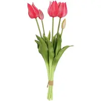 Countryfield Kunst tulpen boeket Greigii - 5x stuks - roze - real touch - 45 cm - levensechte kunstbloemen