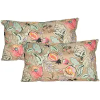 Anna's Collection Sierkussen voor binnen en buiten - 2x - wild flowers - beige - 30 x 50 cm - tuinkussen