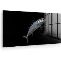 MuchoWow Glasschilderij 160x80 cm - Schilderij acrylglas - Makreel - Vis - Zwart - Foto op glas - Muurdecoratie woonkamer - Wanddecoratie slaapkamer - Schilderijen