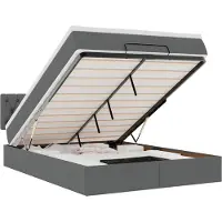 vidaXL Bed poef met matras en LED's stof 140x190 cm donkergrijs