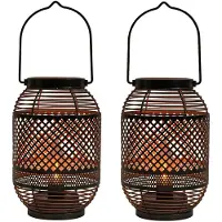Anna's Collection Anna Collection Tuin lantaarn Meadox - 2x - Solar - zwart - D14 x H21 cm - vlam effect - LED buitenverlichting