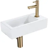 Qeramiq Fuente Fonteinset - 37.5x18.5x9cm - keramiek - kraangat rechts - fonteinkraan geborsteld messing - afvoerplug - verlaagd sifon - Mat wit SW1122446/SW696208/SW696218/SW696238