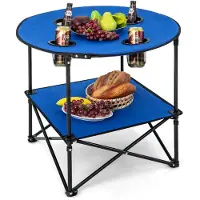 Costway Campingtafel, opvouwbaar, 2 verdiepingen, met bekerhouders en draagtas, lichte picknicktafel, klaptafel, stabiel, vouwtafel voor camping, picknick