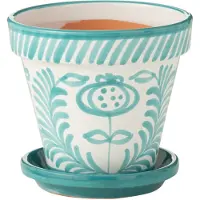 J-Line Flowerpot+plate granada handmade+painted ceramic aqua medium