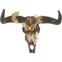 J-Line Schedel os vlinder resin bruin/goud small