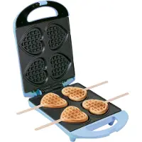 Bestron Wafelijzer - DSW271B - 1400W - 4 mini hartvormige wafels - Incl. 20 houten stokjes - Blauw - 5 jaar garantie