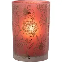 J-Line Windlicht bloemen glas mat rood/goud large