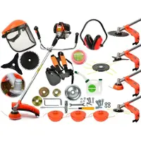 GEKO BC430 krachtige 49,7cc bosmaaier met 3 trimmerkoppen, zaagblad, harnas, vizier en gehoorbescherming