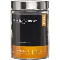 Ritzenhoff & Breker Voorraadpot "VIO", rond, 1,2 liter, van glas, met roestvrijstalen schroefdeksel, Opbergblikken, Transparant