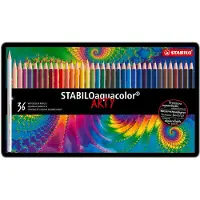 Stabilo Crayon de couleur aquacolor - boîte métal de 36 crayons de couleur aquarellable