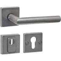 Intersteel Achterdeurbeslag set SKG3 Deurkruk Jura op Massieve Rozet 53x53x10 mm RVS Getrommeld