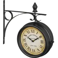 Relaxdays stationsklok dubbelzijdig - New York retro - Ø 20 cm - op batterijen - vintage wandklok