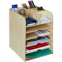 Relaxdays bureau organizer - documentenbak - brievenbak - desk organizer - pennenbak - bruinen