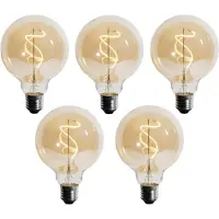 LUEDD Set van 5 E27 dimbare LED spiraal filament G95 4W 270 lm 2700K