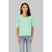 G-Star T-shirt mintgroen Meisjes Katoen Ronde hals Tekst - maat 128
