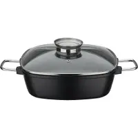 GSW Viereckbräter Gourmet GRANIT, 28 x 28 x 8,5 cm, aluminium, roestvrij staal, glas. Rechthoekige braadschaal met aroma-glazen deksel, afmetingen ongeveer 28 x 28 x hoogte 8,5 cm
