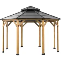 Sunjoy Gazebo luxe tuinpaviljoen rond in cedarwood met hip-roof hard-top dak 395 x 395cm