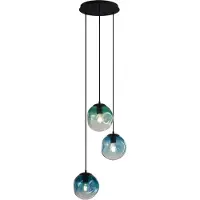 QAZQA Art deco hanglamp zwart met blauw en groen glas 3-lichts - Douglass