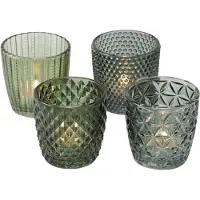 Boltze Home – Set van 4 Groene Waxinelichthouders van Glas – Ø8 cm