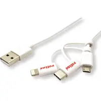 Roline USB 2.0 lightning sync & oplaadkabel Type A - Type C / 8-pins / USB MicroB, wit, 1 m