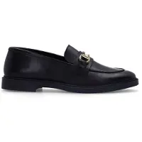 Manfield Zwarte leren loafers met goudkleurig detail | Maat 39