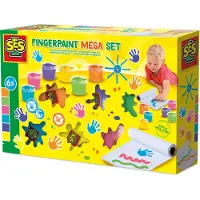 SES Creative Vingerverf - Mega Set 6 Kleuren met Rol Papier 2 Meter - Vanaf 2 Jaar - Knutselen - Glutenvrij - Schoencadeautjes Sinterklaas
