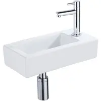 Qeramiq Fuente Fonteinset - 37.5x18.5x9cm - keramiek - kraangat rechts - fonteinkraan chroom - afvoerplug - verlaagd sifon - Glans wit SW1122445/SW696209/SW696219/SW696234