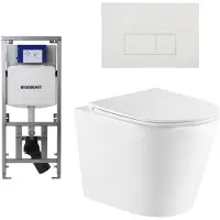 Geberit QeramiQ Dely Toiletset - 36.3x51.7cm - diepspoel - rimless - UP320 inbouwreservoir - met Burda frame - softclose toiletzitting - mat witte bedieningsplaat - rechtehoekige knoppen - mat wit