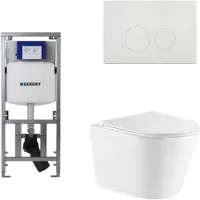 Geberit QeramiQ Dely Toiletset - 36.3x51.7cm - diepspoel - rimless - UP320 inbouwreservoir - met Burda frame - softclose toiletzitting - glans witte bedieningsplaat - ronde knoppen - wit mat