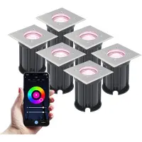 V-TAC 6x Smart LED Grondspot - Vierkant - RVS - RGBWW - 5 Watt - IP65 straal waterdicht - 2 jaar garantie
