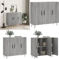 vidaXL Dressoir 90x34x80 cm bewerkt hout grijs sonoma eikenkleurig - Dressoir - Dressoirs - Kast - Wandkast