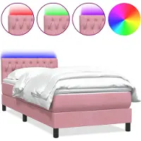 vidaXL Boxspring met matras en LED fluweel roze 90x210 cm