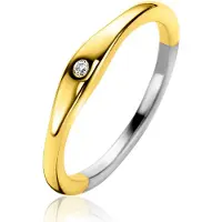 Zinzi gold plated zilveren ring organisch gevormd 3,5mm breed bezet met witte zirconia ZIR2628