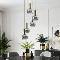 LumenXL Design hanglamp Imme goud met smoke glas, 5-lichts